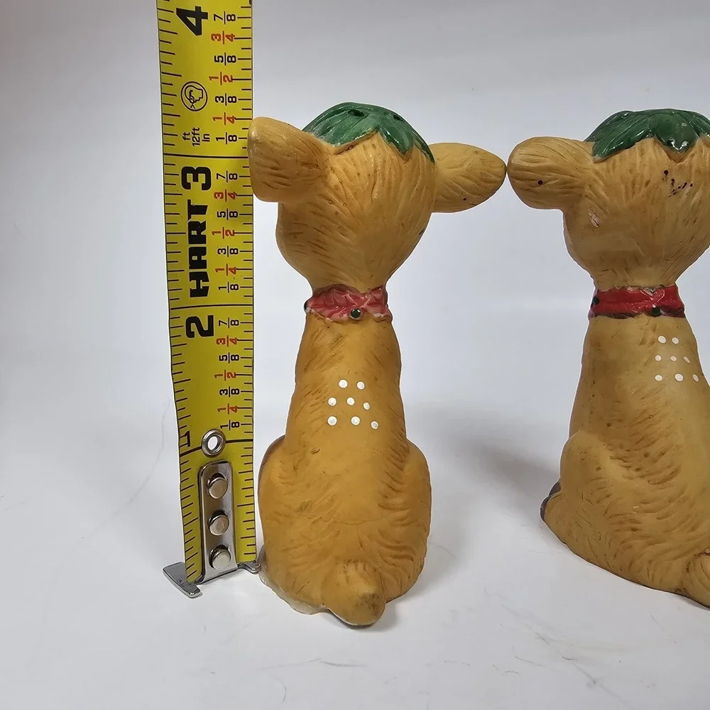 Vintage JSNY Deer Fawns Salt Pepper Shaker Christmas Brown Red Green 3.5